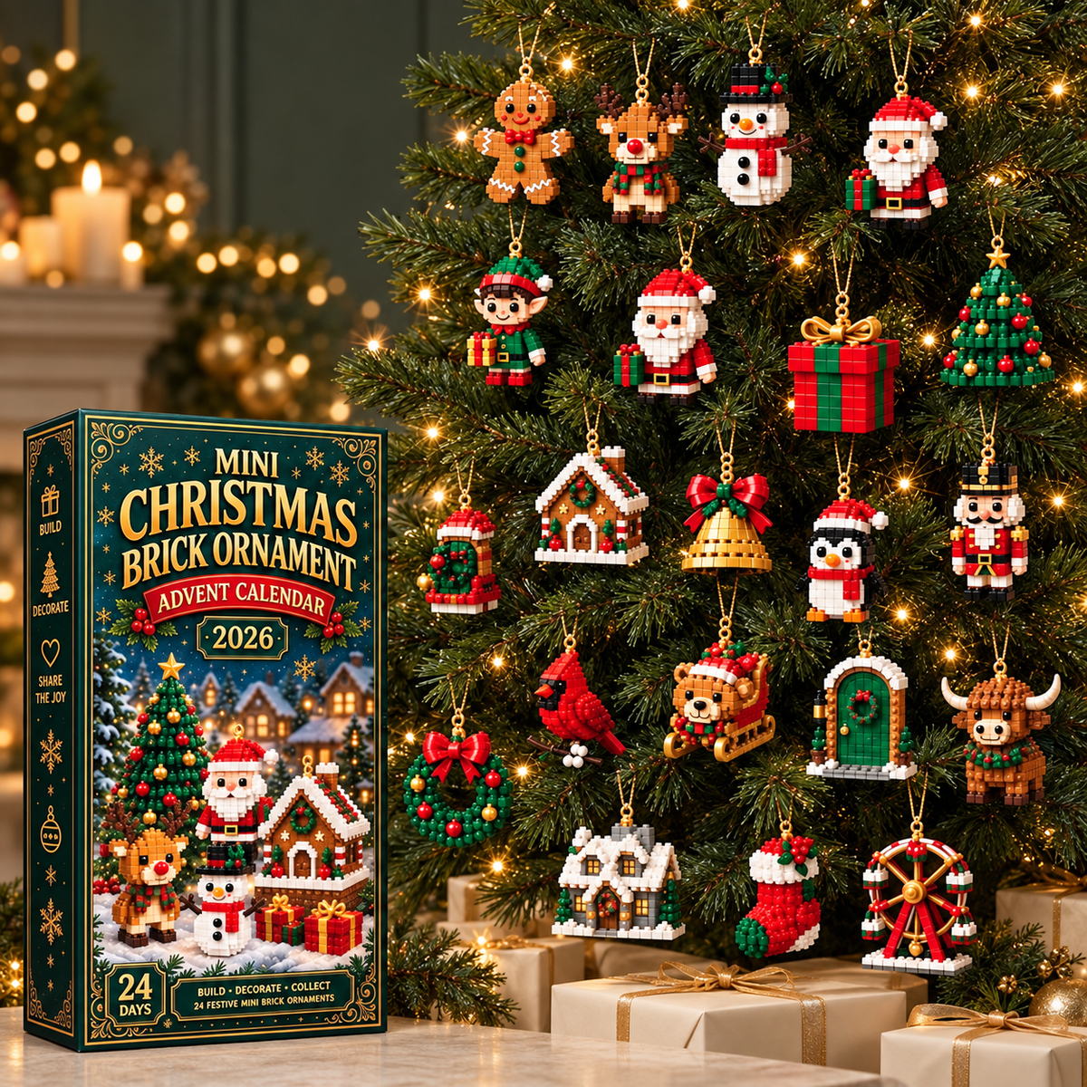 Mini Christmas Brick Ornament Advent Calendar 2026 – 24-Day Building Block Set, Christmas Gift for Kids & Adults