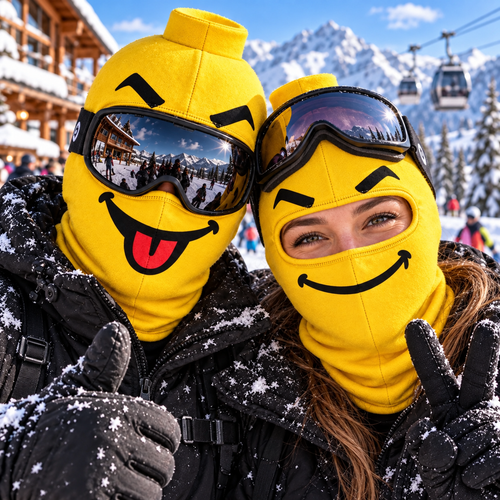Custom Funny Face Ski Mask - Yellow Emoji Balaclava - Winter Gift For Skiers, Snowboarders & Outdoor Lovers