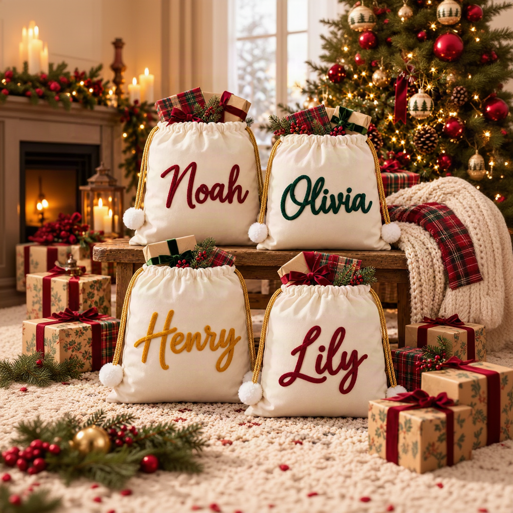 Personalized Santa Sack with Name – Custom Christmas Gift Bag for Kids & Family