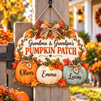Personalized Pumpkin Patch Sign for Grandparents – Grandma & Grandpa Fall Wood Door Hanger