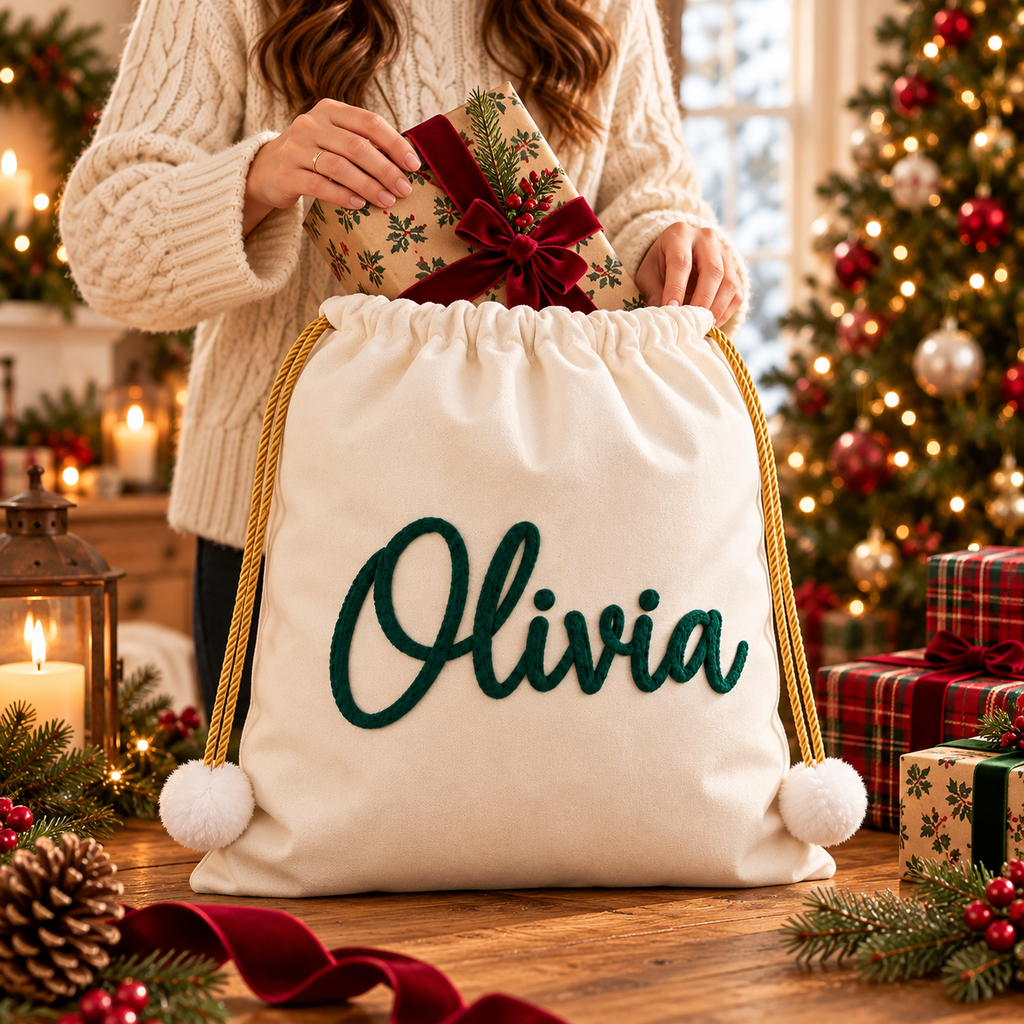 Personalized Santa Sack with Name – Custom Christmas Gift Bag for Kids & Family