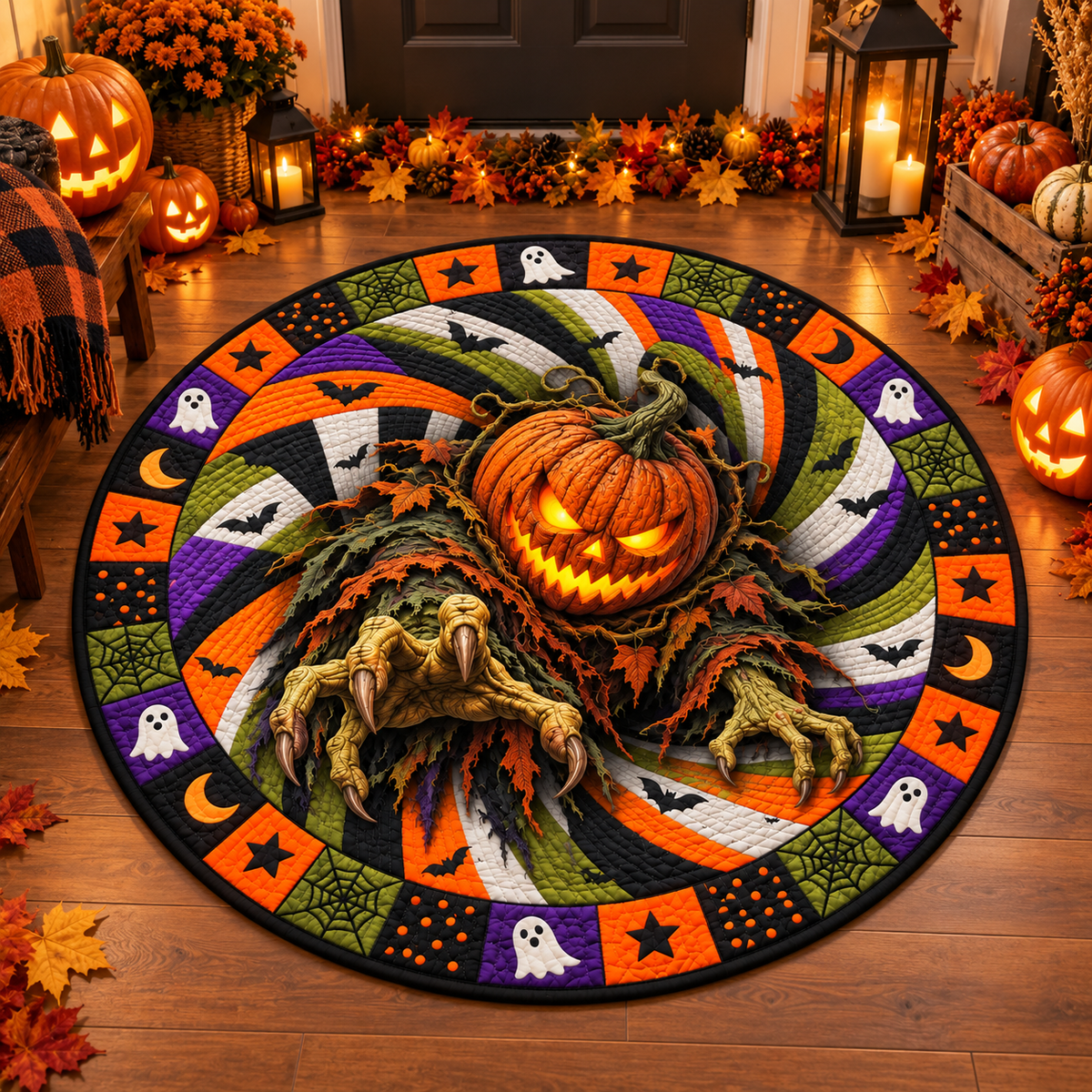 Halloween Witch Quilted Round Mat – 3D Vortex Illusion