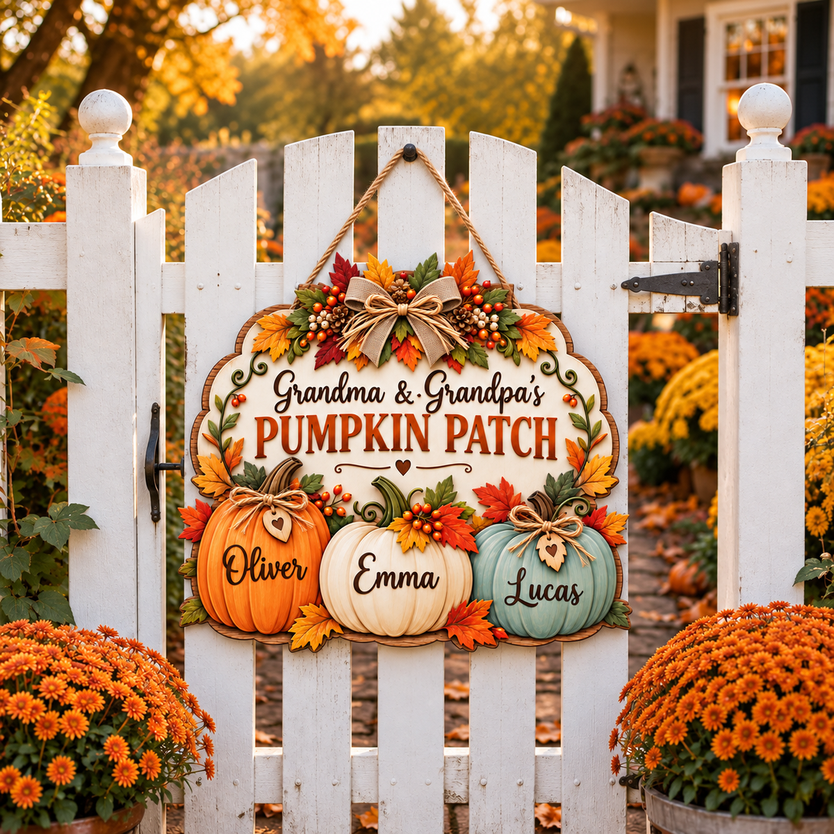 Personalized Pumpkin Patch Sign for Grandparents – Grandma & Grandpa Fall Wood Door Hanger