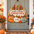 Personalized Pumpkin Patch Sign for Grandparents – Grandma & Grandpa Fall Wood Door Hanger