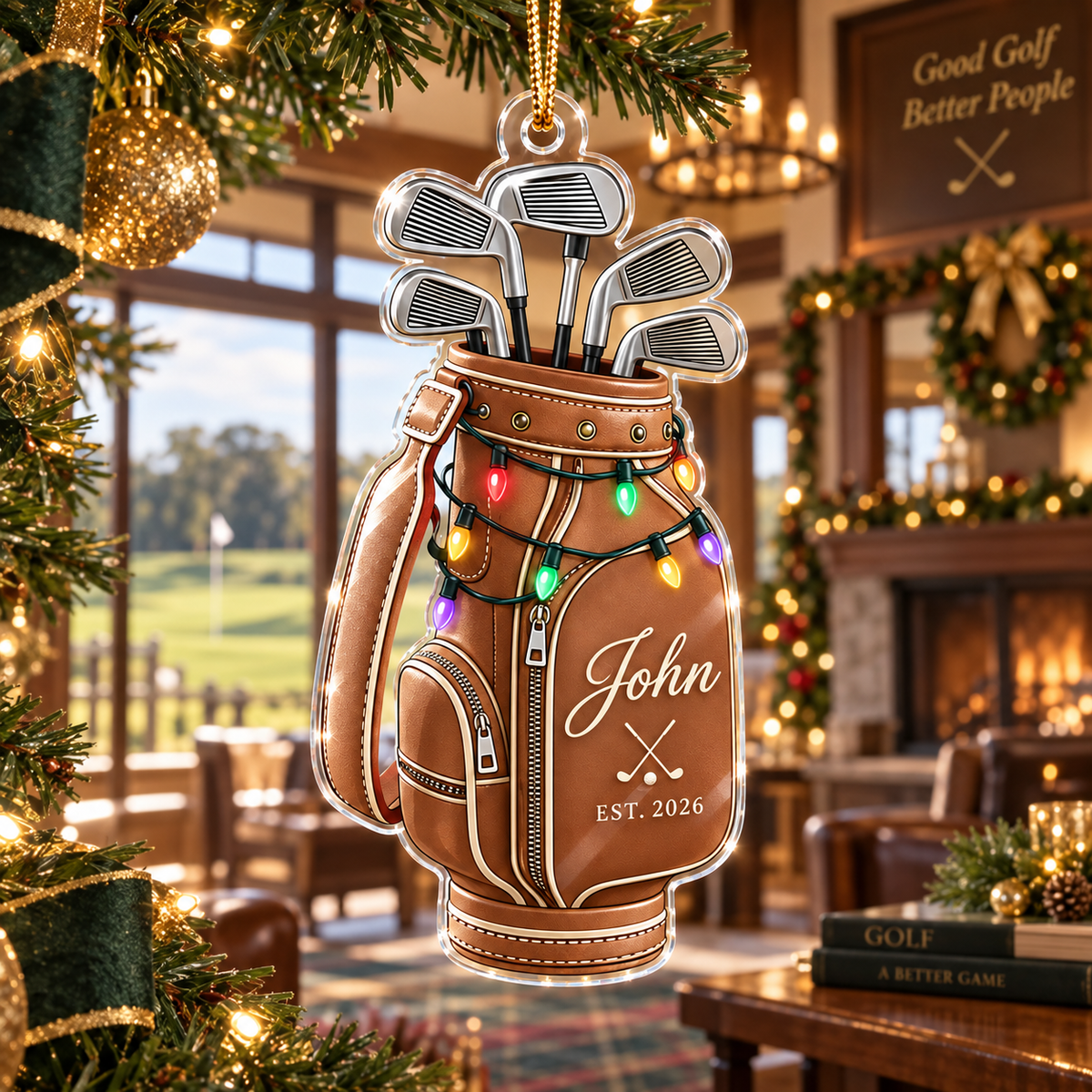 Golf Bag & Clubs With Custom Name & EST. Year - Personalized Acrylic Ornament - Christmas Gift For Golfer