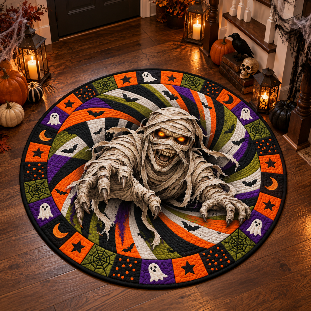 Halloween Witch Quilted Round Mat – 3D Vortex Illusion