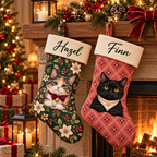 Personalized Cat Christmas Stocking, Custom Name Pet Stocking, Cat Lover Christmas Gift, 30 Cat Designs