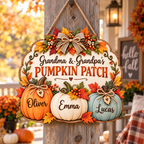 Personalized Pumpkin Patch Sign for Grandparents – Grandma & Grandpa Fall Wood Door Hanger