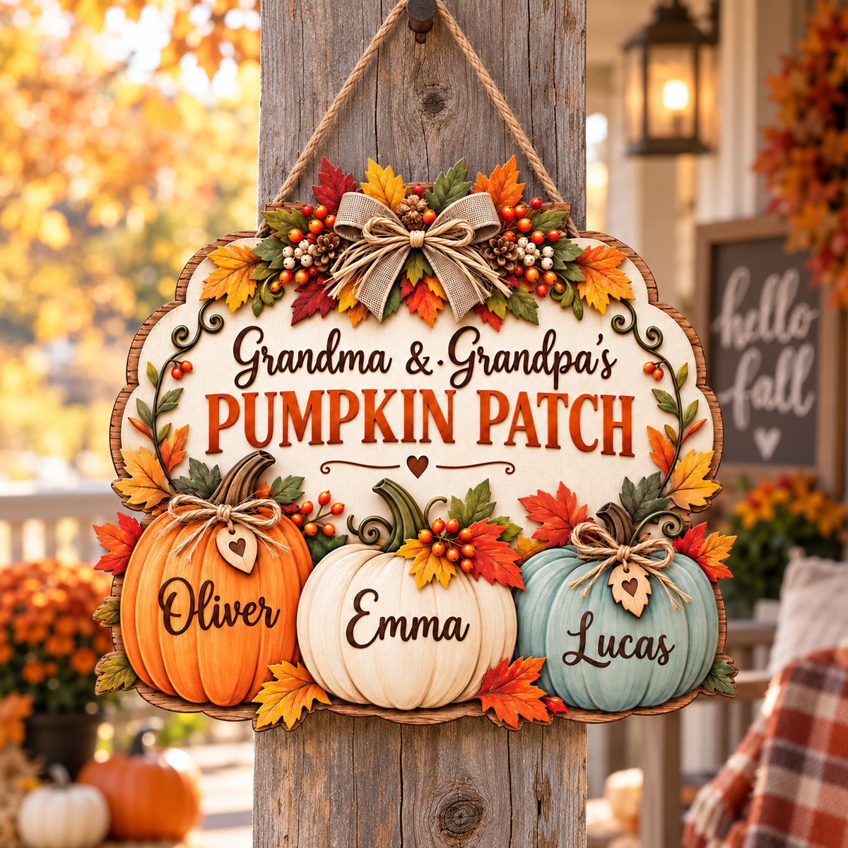 Personalized Pumpkin Patch Sign for Grandparents – Grandma & Grandpa Fall Wood Door Hanger