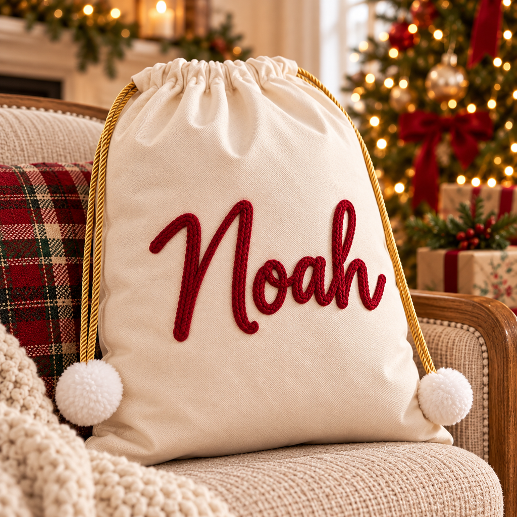 Personalized Santa Sack with Name – Custom Christmas Gift Bag for Kids & Family