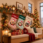 Personalized Pet Christmas Stocking, Custom Dog Cat Photo Stocking, Striped Christmas Stocking, Pet Lover Gift, Xmas Mantel Decor