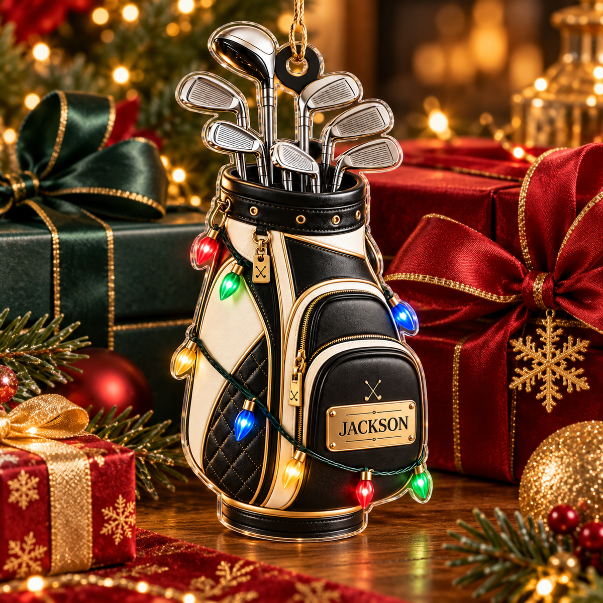 Golf Bag With Custom Name - Personalized Acrylic Ornament - Christmas Gift For Golfer & Golf Lover