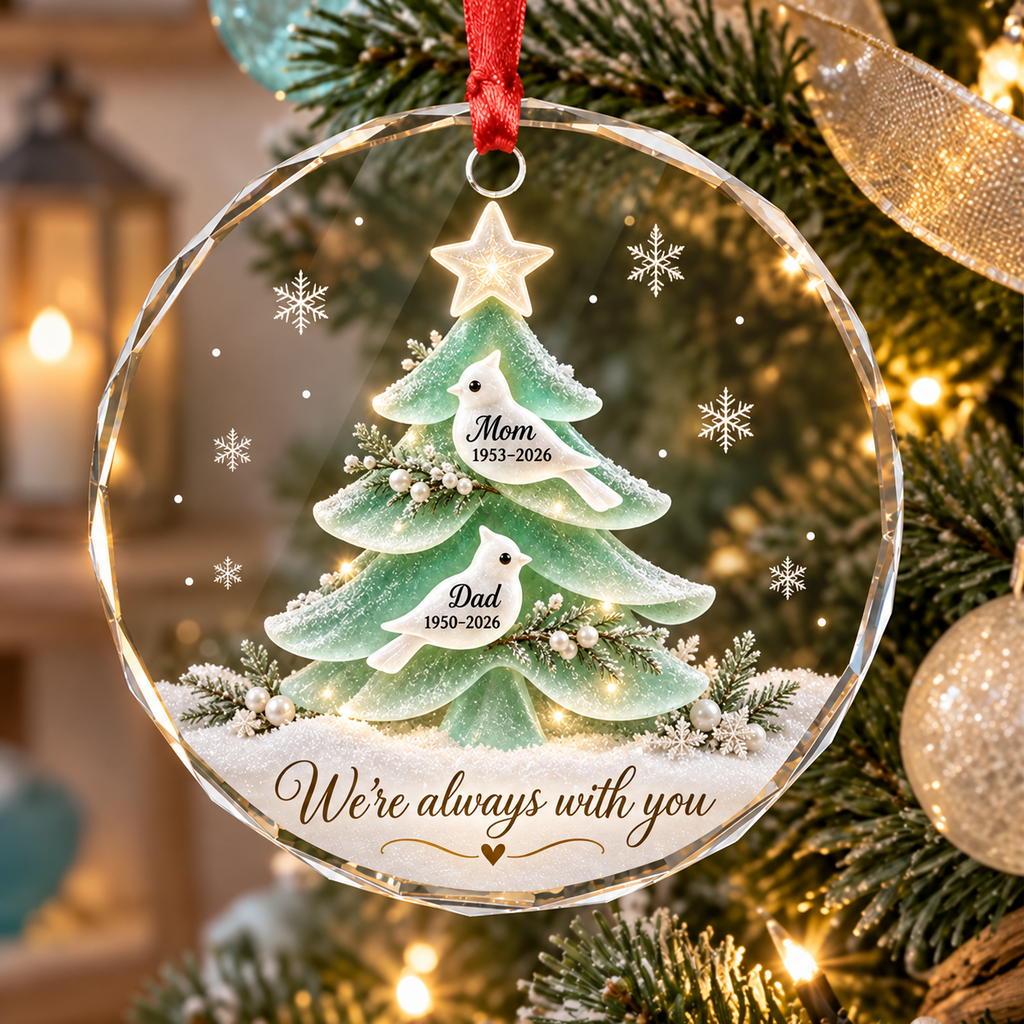 Memorial Christmas Tree With Custom Names & Dates - Personalized Acrylic Ornament - Sympathy Gift For Loss Of Parents
