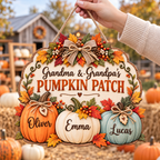 Personalized Pumpkin Patch Sign for Grandparents – Grandma & Grandpa Fall Wood Door Hanger