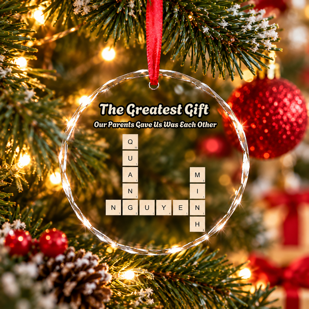 Brothers & Sisters Forever Linked Together Scrabble 2026 Christmas Ornament - Personalized Acrylic Ornament - HGN 04