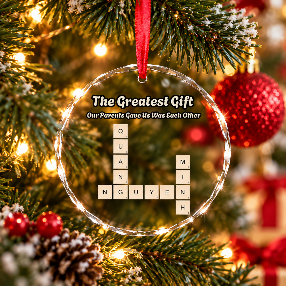 Brothers & Sisters Forever Linked Together Scrabble 2026 Christmas Ornament - Personalized Acrylic Ornament - HGN 04