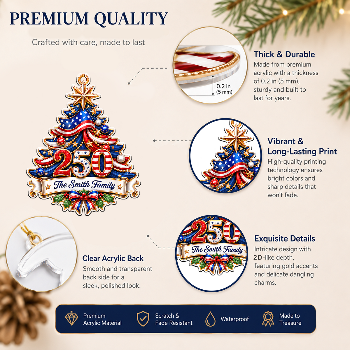 Personalized USA 250th Anniversary Christmas Ornament
