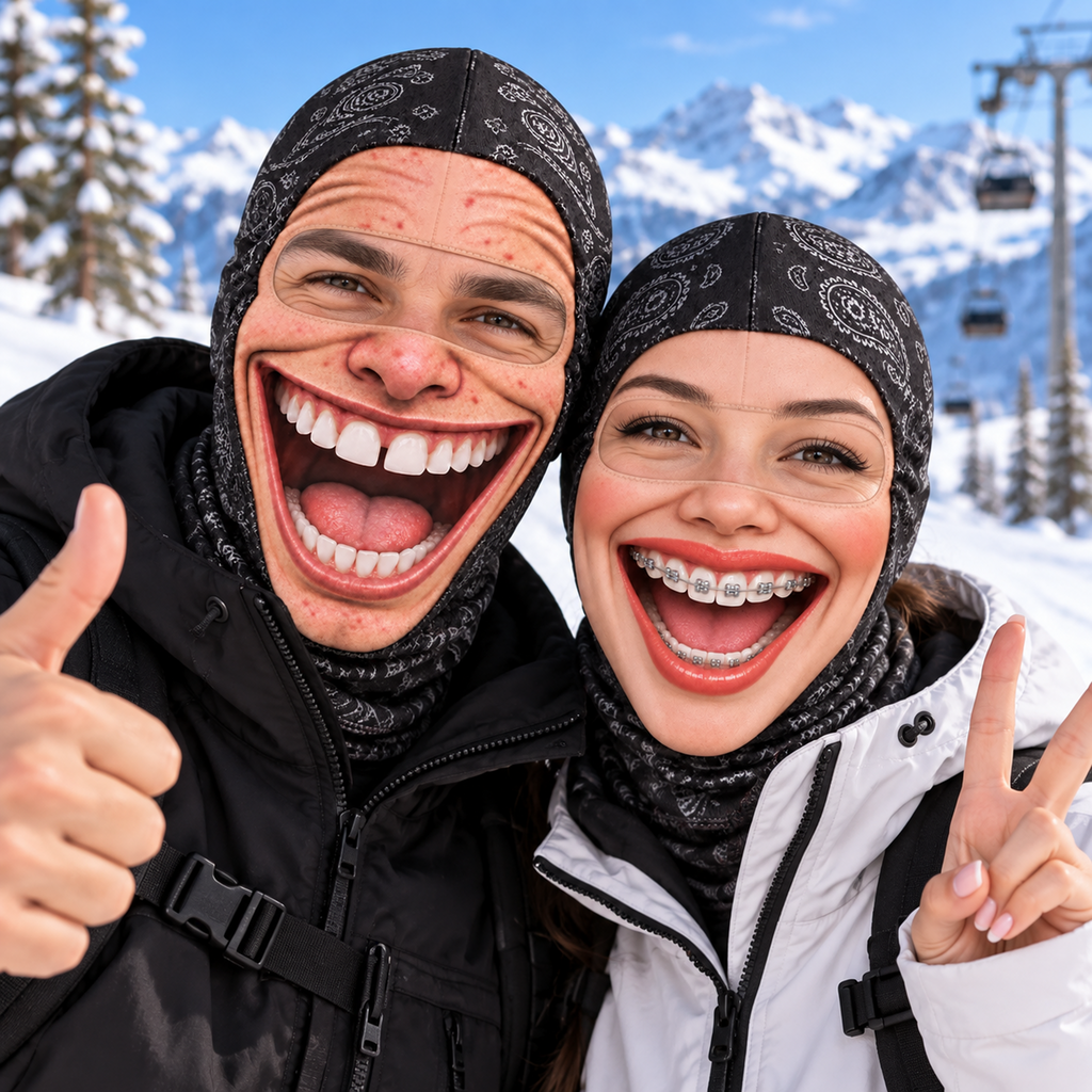 Funny Realistic Face Ski Mask - Oversized Smile Balaclava - Winter Gift For Skiers, Snowboarders & Couples