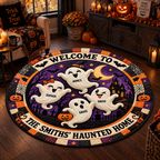 Personalized Ghost Family Haunted Home - 3D Vortex Quilted Round Mat - Halloween Decor For Family