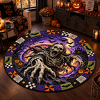 Scary Clown Vortex - 3D Illusion Quilted Round Mat - Spooky Halloween Home Decor