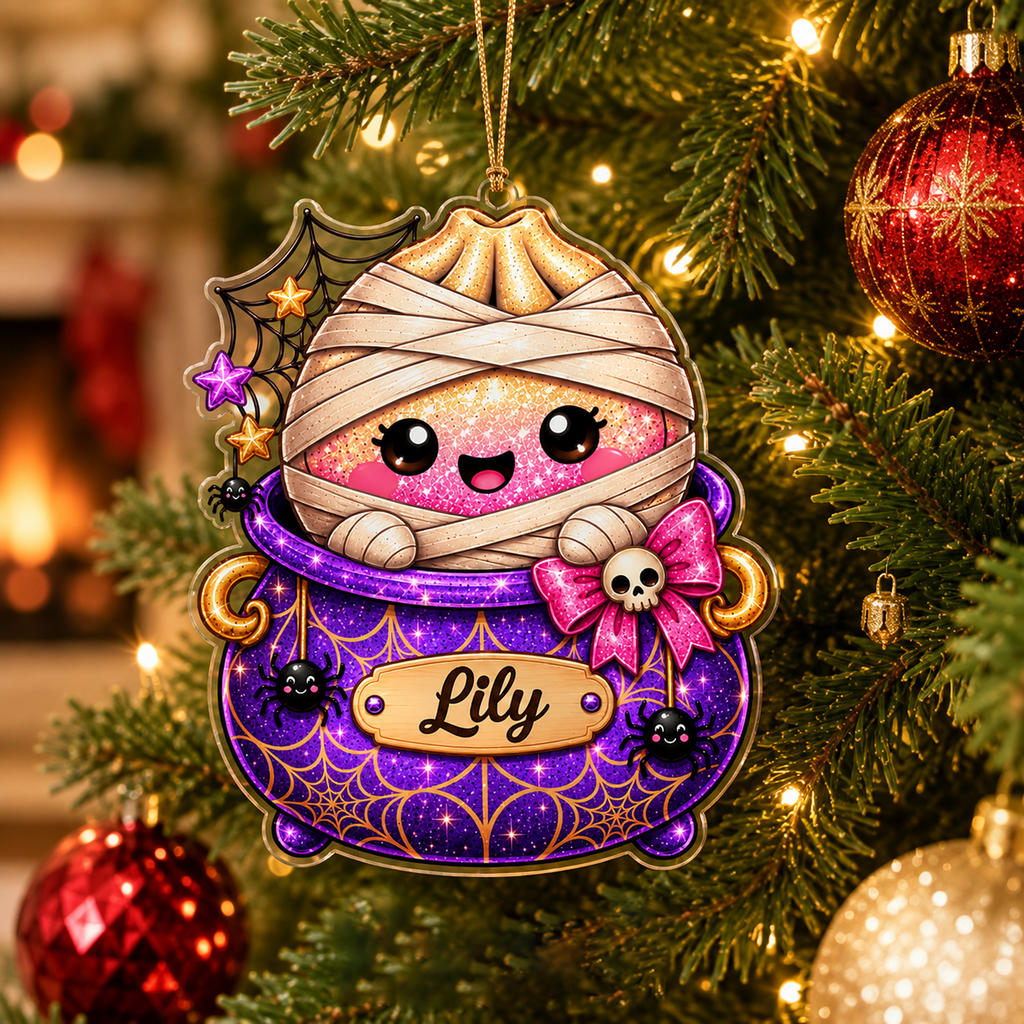 Cute Halloween Dumpling Characters With Custom Name - Personalized Acrylic Ornament - Christmas Gift For Kids, Teens