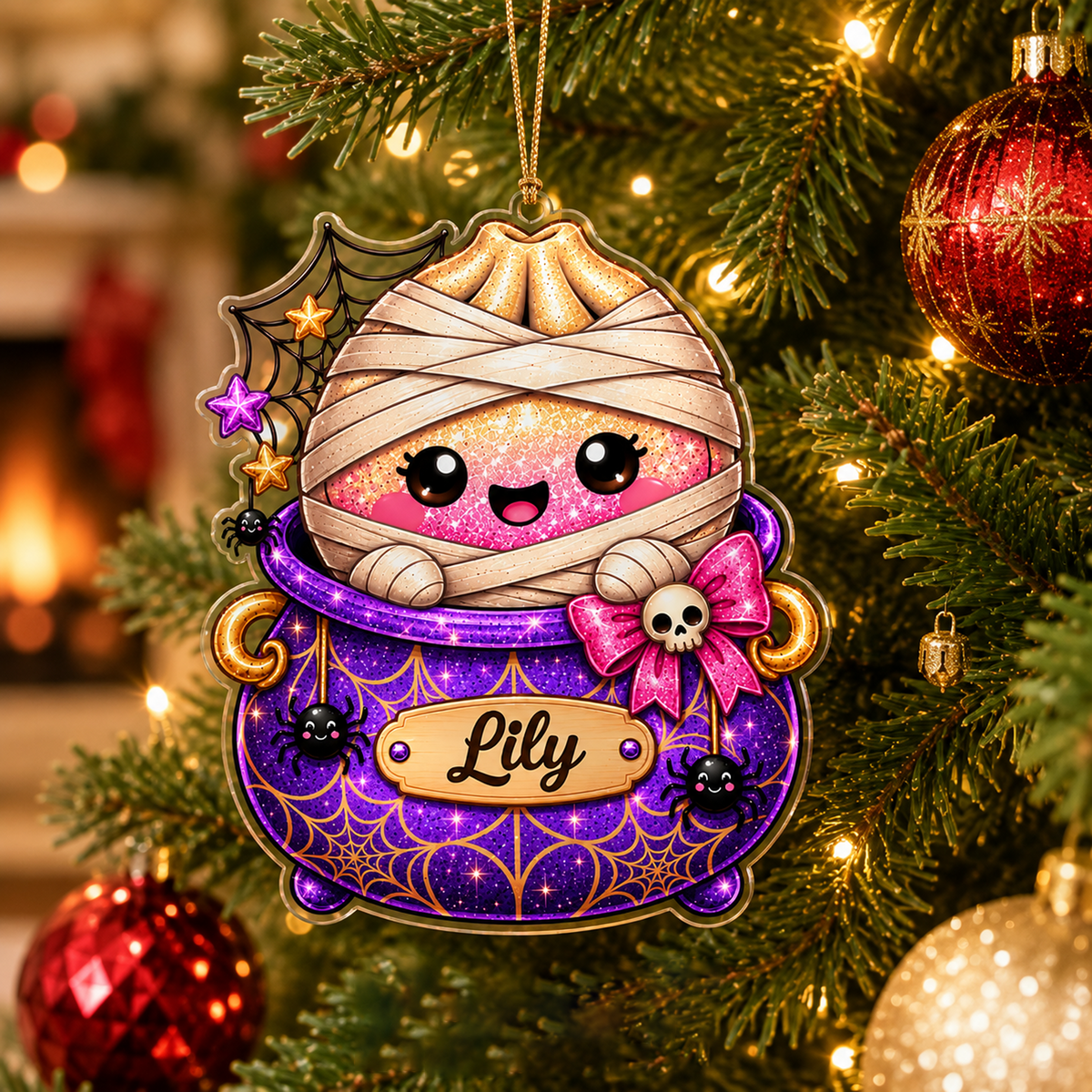 Cute Halloween Dumpling Characters With Custom Name - Personalized Acrylic Ornament - Christmas Gift For Kids, Teens