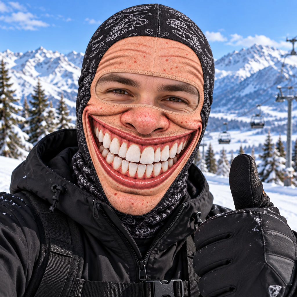 Funny Realistic Face Ski Mask - Oversized Smile Balaclava - Winter Gift For Skiers, Snowboarders & Couples