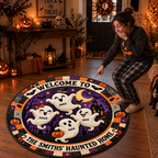 Personalized Ghost Family Haunted Home - 3D Vortex Quilted Round Mat - Halloween Decor For Family