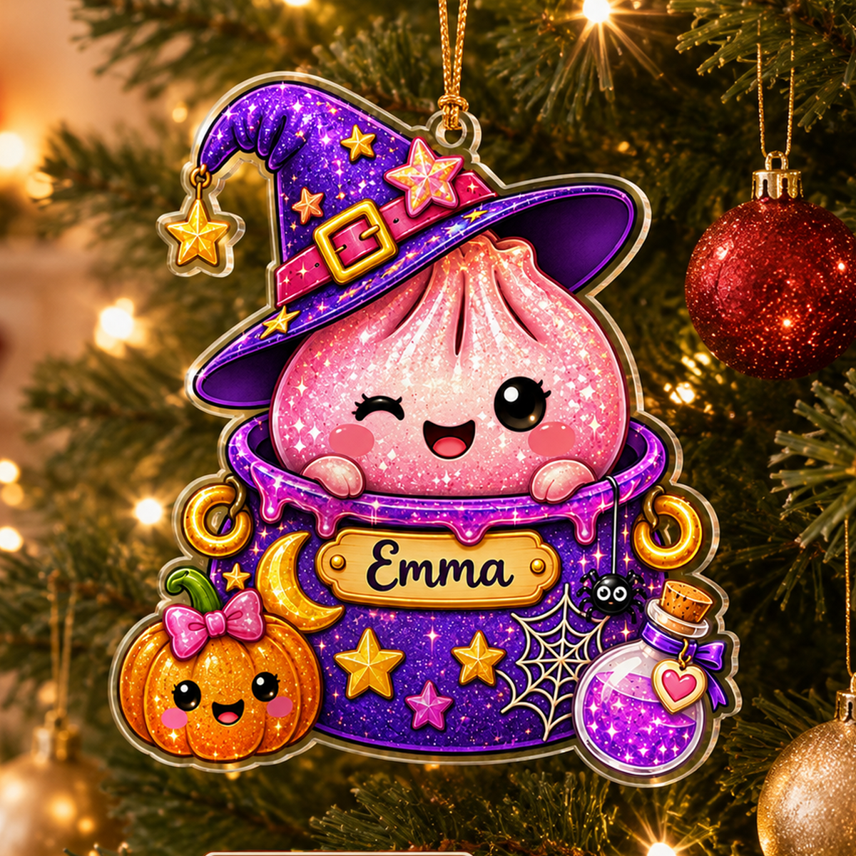 Cute Halloween Dumpling Characters With Custom Name - Personalized Acrylic Ornament - Christmas Gift For Kids, Teens