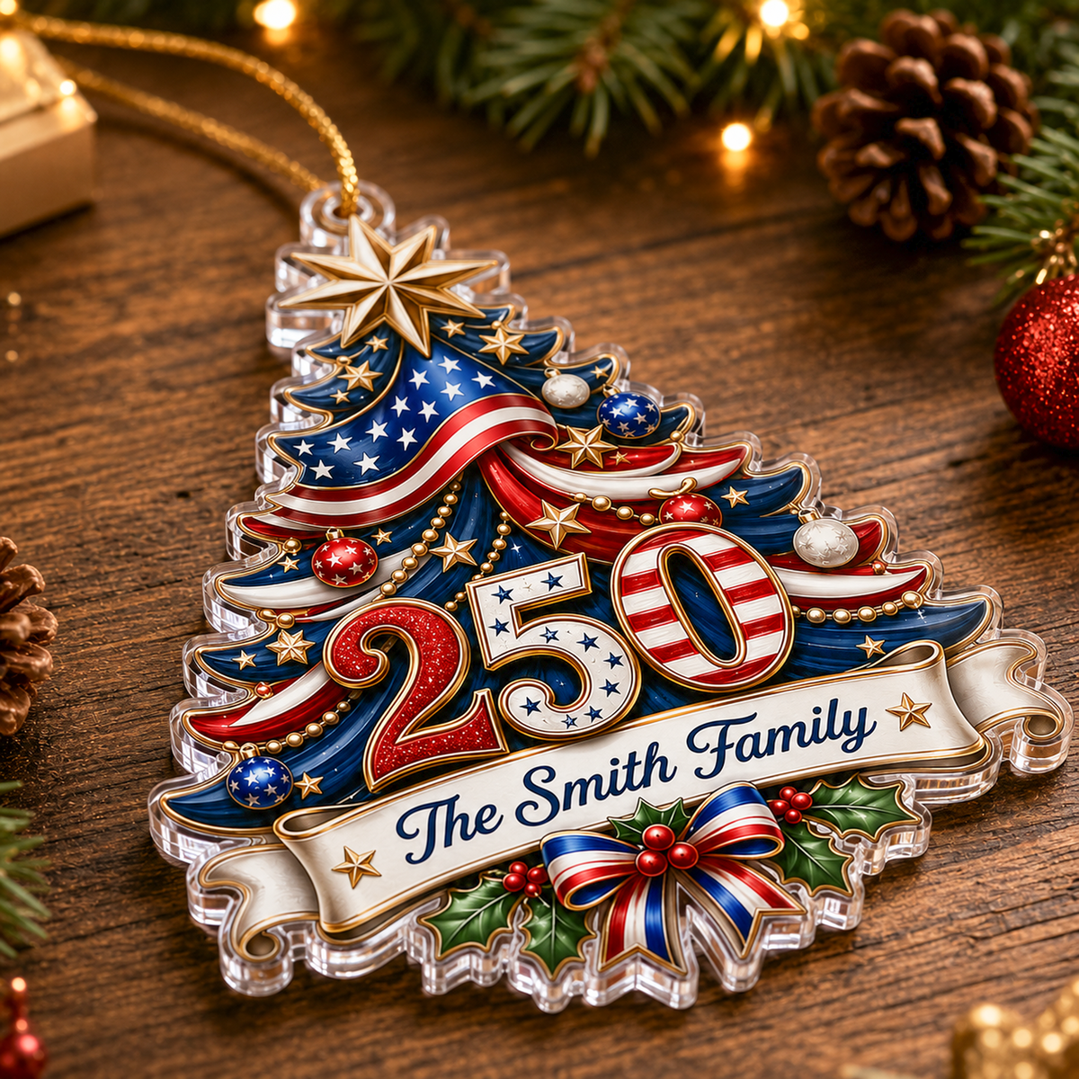 Personalized USA 250th Anniversary Christmas Ornament