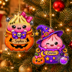 Cute Halloween Dumpling Characters With Custom Name - Personalized Acrylic Ornament - Christmas Gift For Kids, Teens