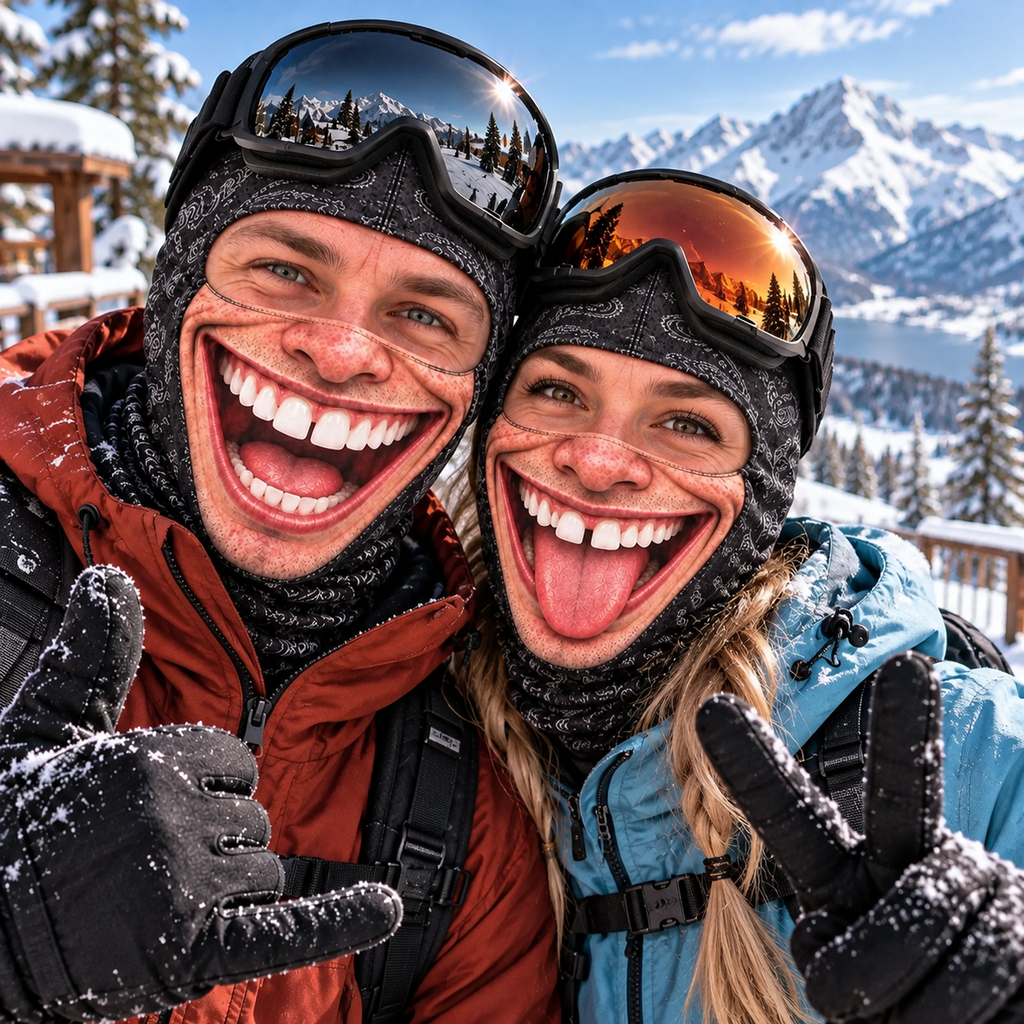 Funny Realistic Face Ski Mask - Oversized Smile Balaclava - Winter Gift For Skiers, Snowboarders & Couples