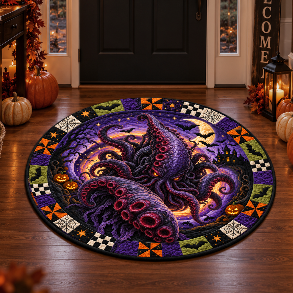 Scary Clown Vortex - 3D Illusion Quilted Round Mat - Spooky Halloween Home Decor