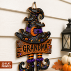 Grandma’s Witch Hat With Grandkids’ Names - Personalized Wood Sign - Halloween Gift For Grandma