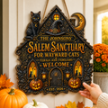 Salem Sanctuary For Wayward Cats - Personalized Family Name Wood Sign - Halloween Decor For Cat Lovers