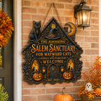 Salem Sanctuary For Wayward Cats - Personalized Family Name Wood Sign - Halloween Decor For Cat Lovers