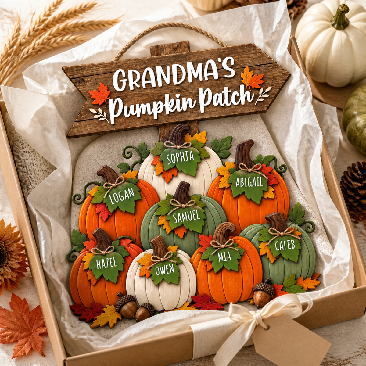 Personalized Grandma’s Pumpkin Patch Wood Sign – Rustic Arrow