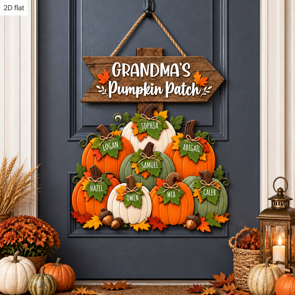 Personalized Grandma’s Pumpkin Patch Wood Sign – Rustic Arrow