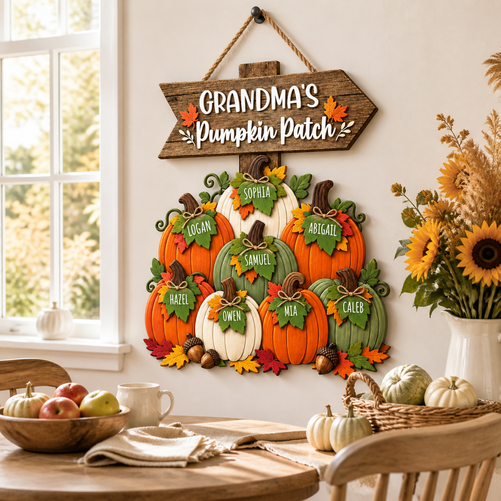 Personalized Grandma’s Pumpkin Patch Wood Sign – Rustic Arrow