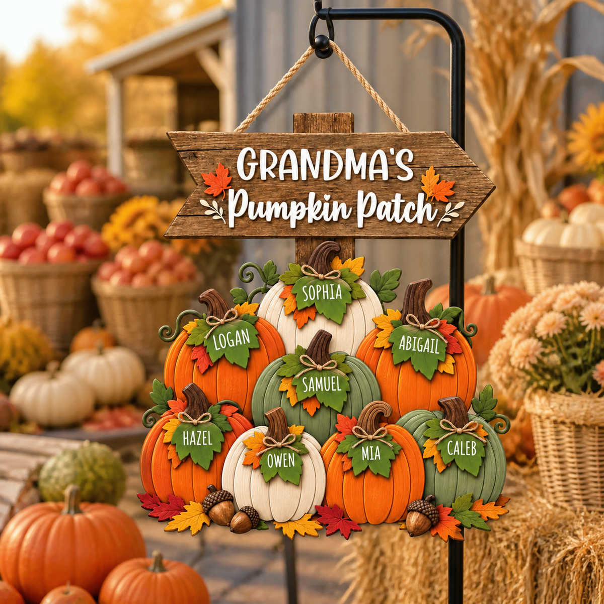 Personalized Grandma’s Pumpkin Patch Wood Sign – Rustic Arrow
