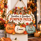 Personalized Pumpkin Patch Sign for Grandparents – Grandma & Grandpa Fall Wood Door Hanger