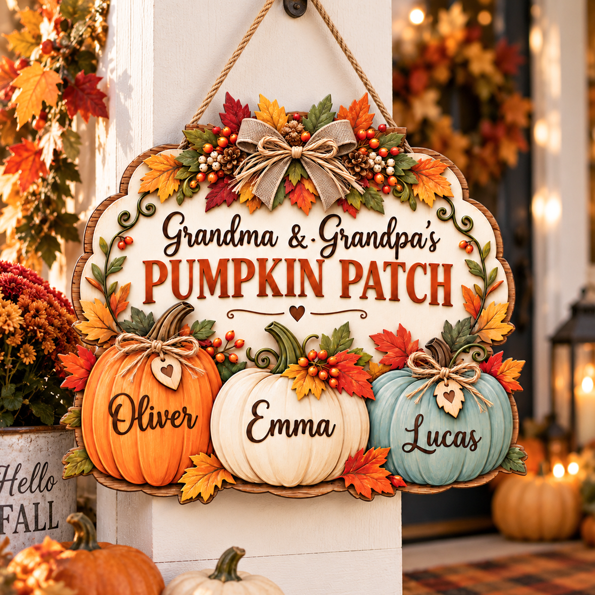 Personalized Pumpkin Patch Sign for Grandparents – Grandma & Grandpa Fall Wood Door Hanger