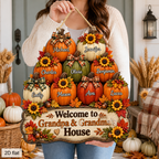Personalized Grandparents Welcome Wood Sign – Fall Pumpkins