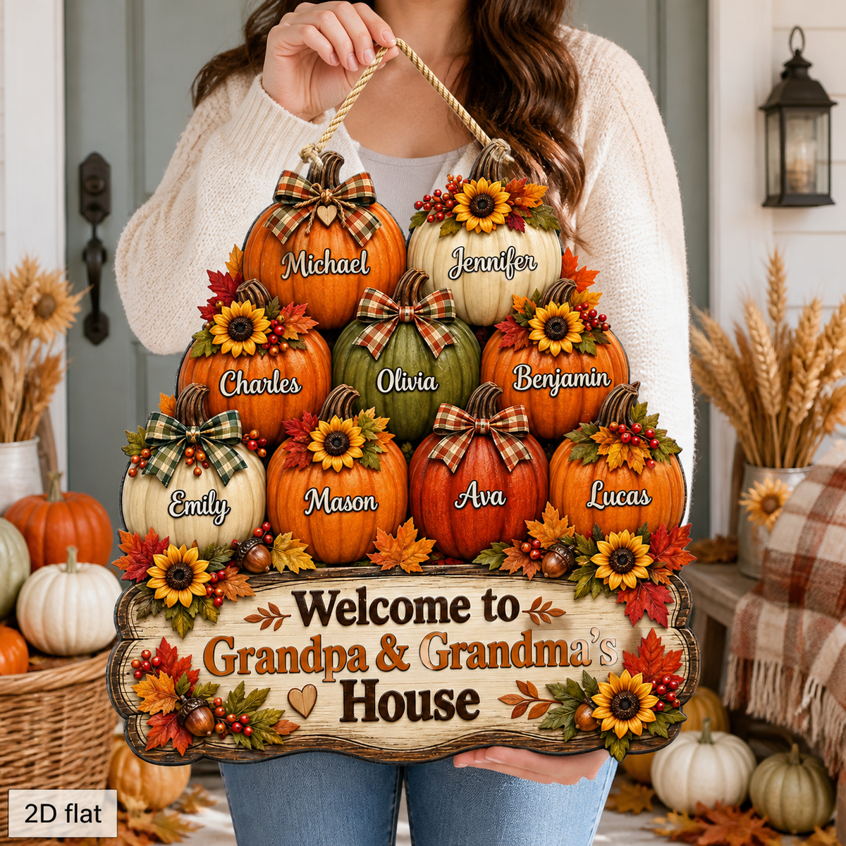 Personalized Grandparents Welcome Wood Sign – Fall Pumpkins