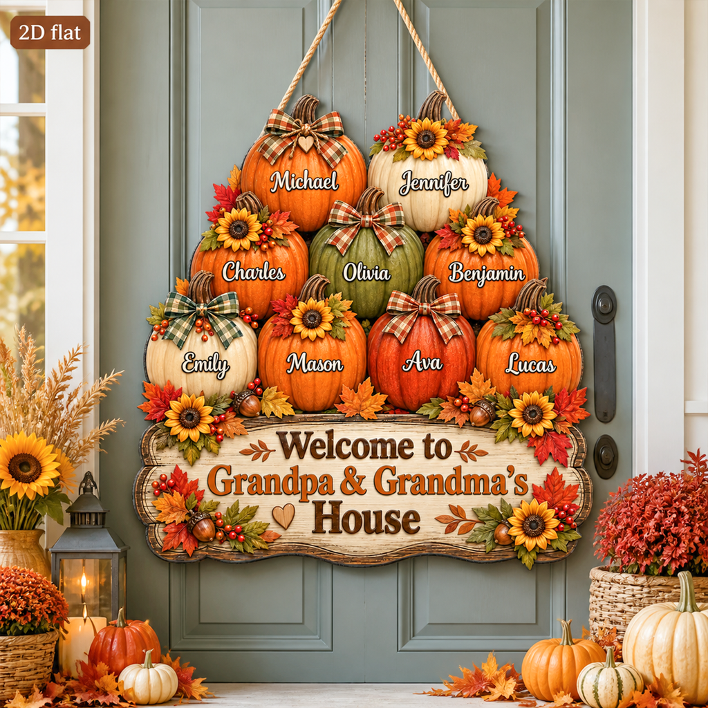 Personalized Grandparents Welcome Wood Sign – Fall Pumpkins