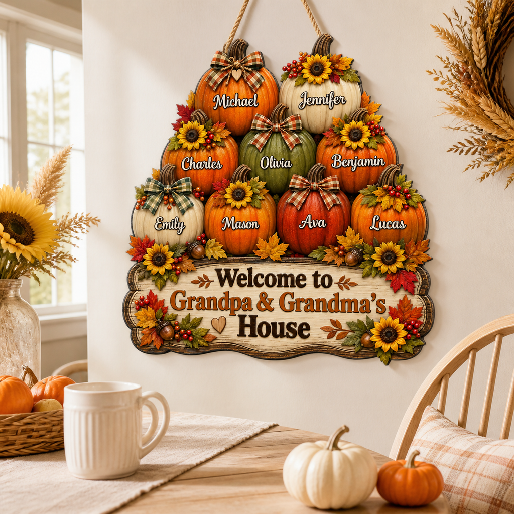 Personalized Grandparents Welcome Wood Sign – Fall Pumpkins