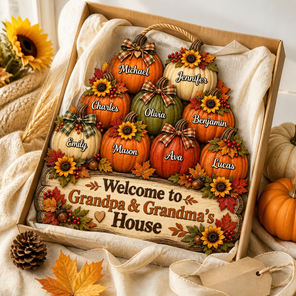 Personalized Grandparents Welcome Wood Sign – Fall Pumpkins