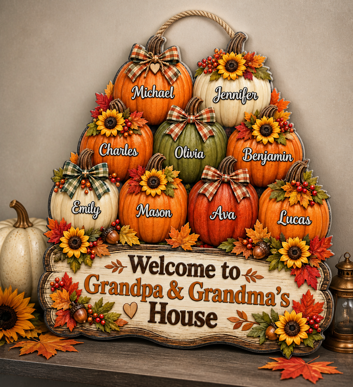 Personalized Grandparents Welcome Wood Sign – Fall Pumpkins