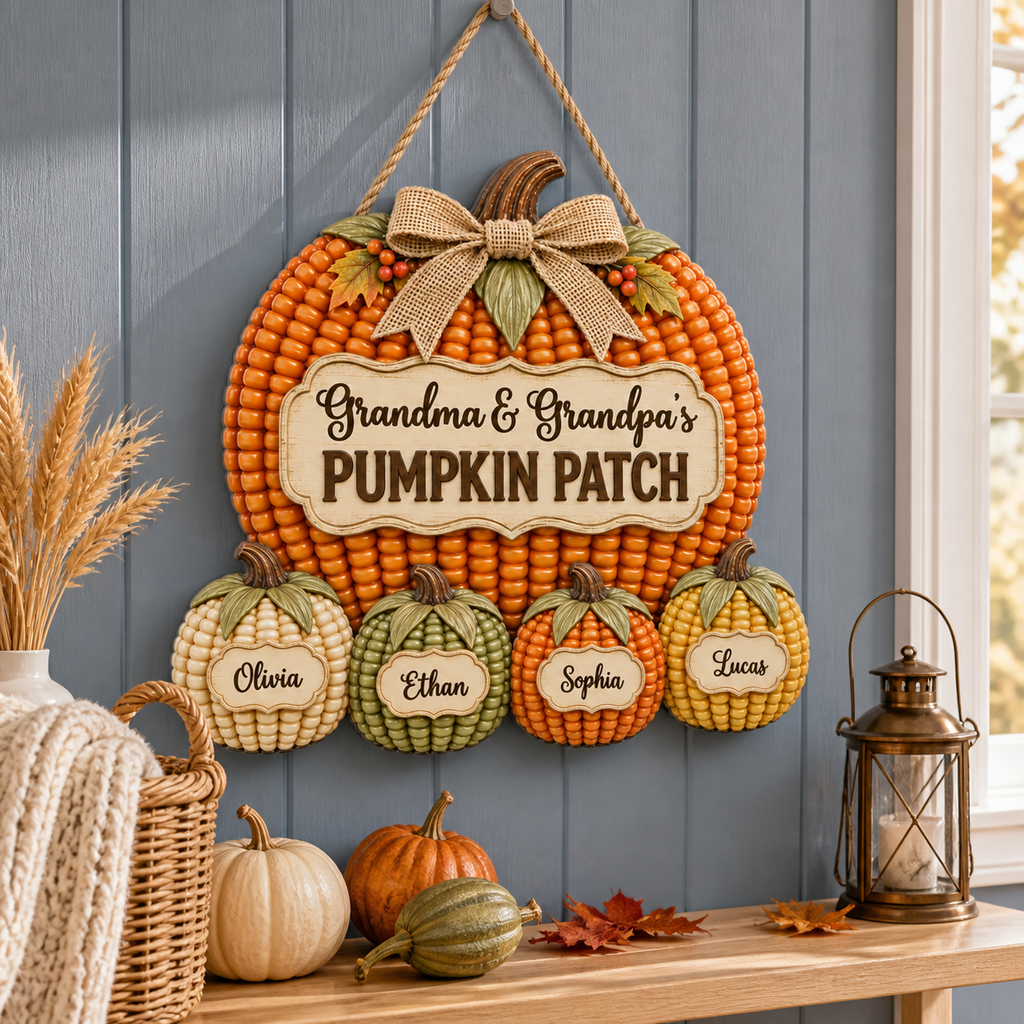 Personalized Pumpkin Patch Wood Sign for Grandparents – Corn Design