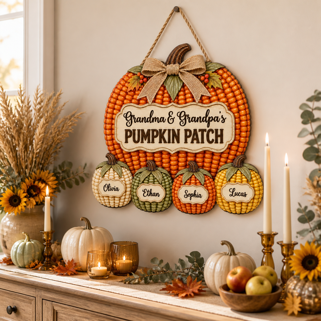 Personalized Pumpkin Patch Wood Sign for Grandparents – Corn Design